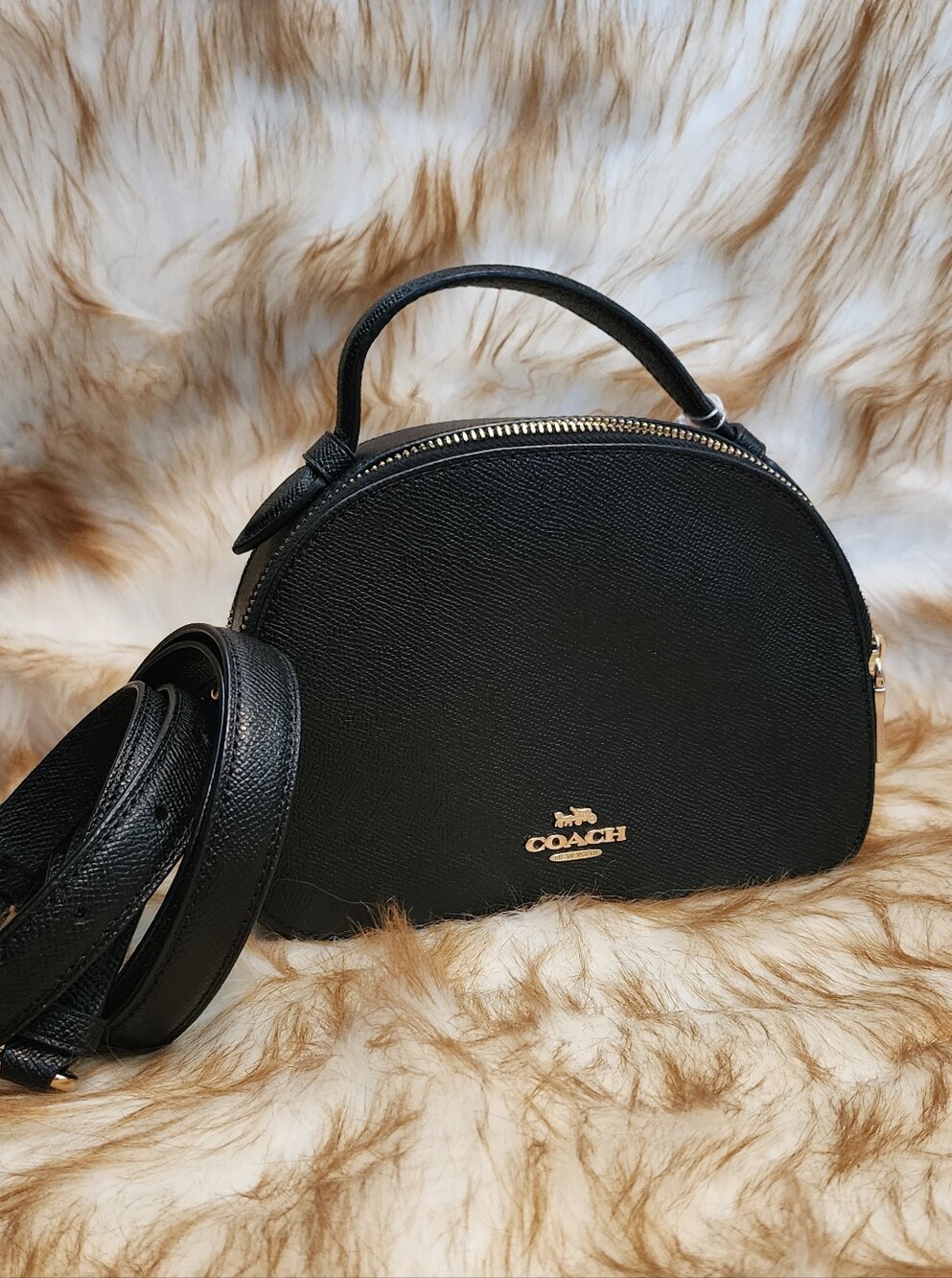 Coach Black Leather Dome Crossbody Bag